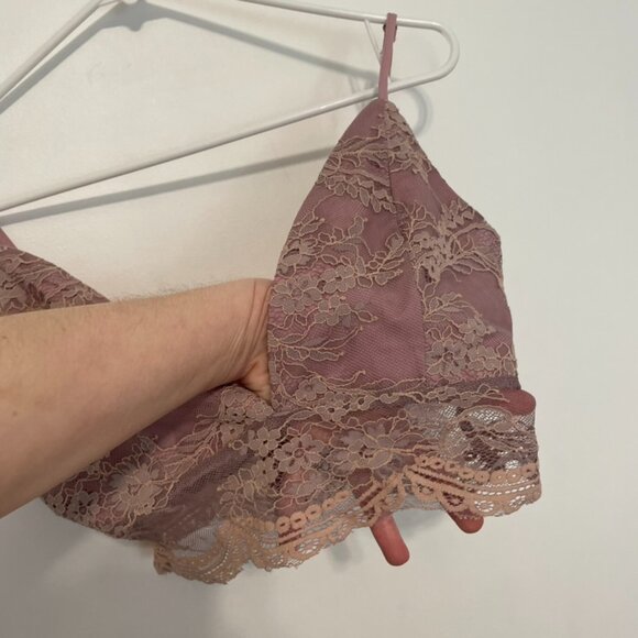 TOBI Lauren Lace Cropped Top Mauve Pink / Purple V-Neck Scalloped Hem Crop Top M - Picture 8 of 16